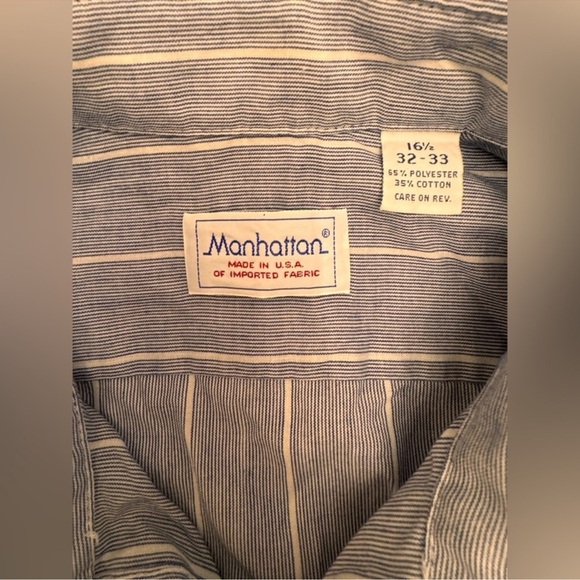 Manhattan Blue Vintage Pinstripe Button-Down Shirt - Classic 80s/90s Style - Picture 2 of 6